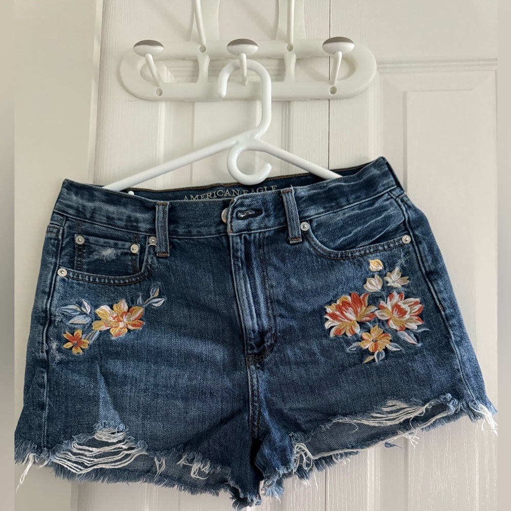 American Eagle Outfitters Blue Jean Shorts with Distressed Detailing